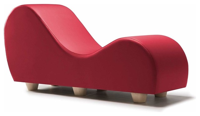 Kama Sutra Chaise, Dual Arc Lounge Chair in Faux Leather With Maple Wood Feet - Contemporary 