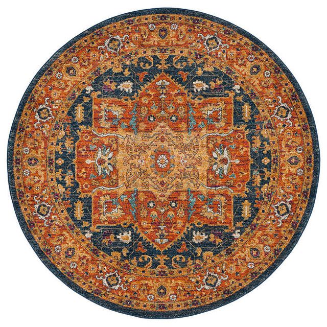 Serafina Area Rug, Blue/Orange, 3'x5' Mediterranean Area Rugs by