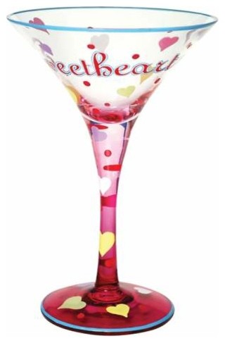 Sweetheart Inscription Martini Glass with Hand Painted Hearts Design