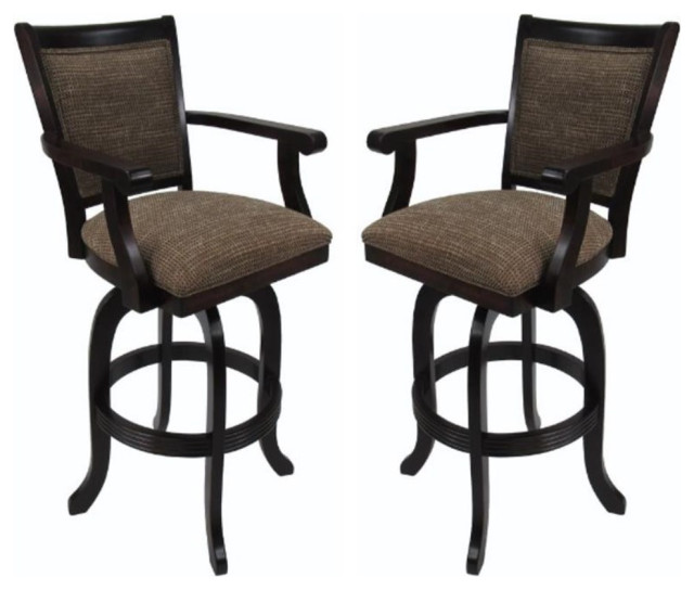 Home Square 30" Wood Bar Stool in Checkered & Walnut - Set of 2