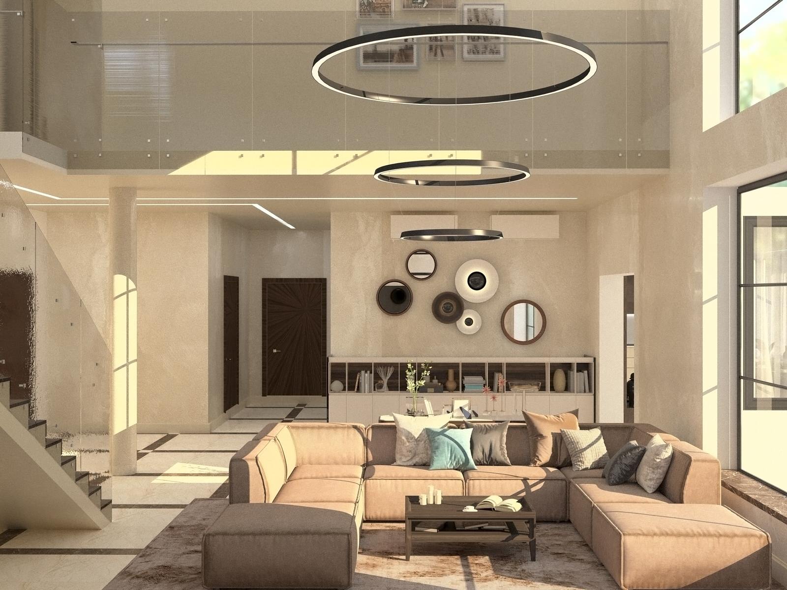 Гостиная и кухня в загородном доме