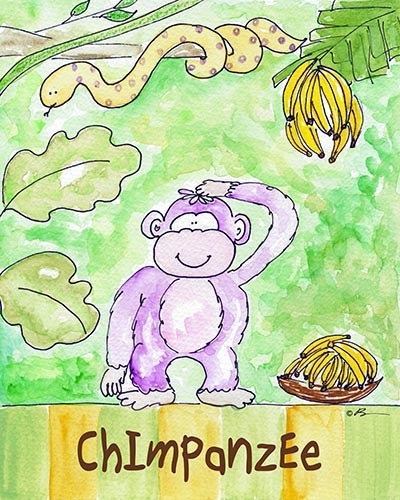 Jungle Boogie - Chimp, Ready To Hang Canvas Kid's Wall Decor, 8 X 10