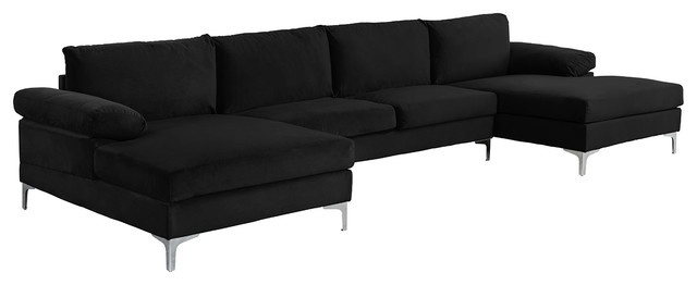 Large Velvet Fabric U Shape Sectional Sofa Black