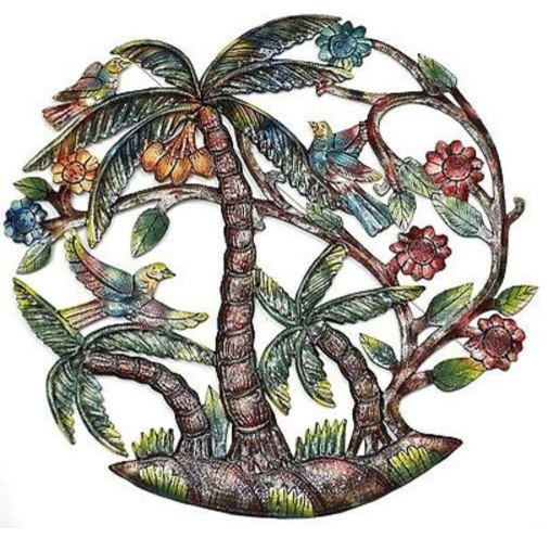 WorldBazzar Beautiful 19 Metal Palm Tree with Coconuts Tropical Island Wall Art