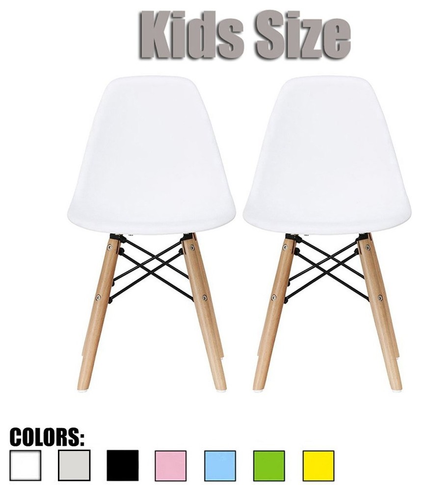 Plastic Side Chair For Kids Bedroom Light Natural Wood Set Of 2 White