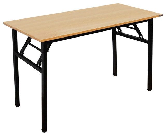 Modern Stylish Table Desk, Particle Board, Metal Legs, Folding Design Teak/Black