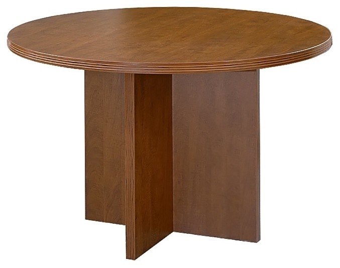 Round Wood Table Top w X-Shaped Pedestal Base