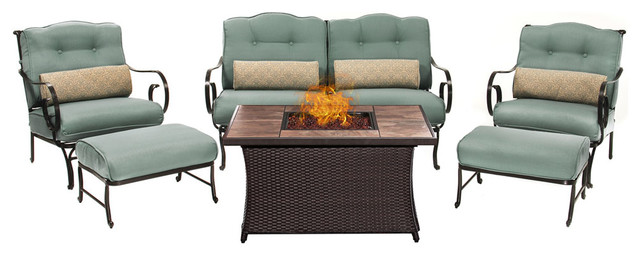 Oceana 6 Piece Lounge Lp Gas Fire Pit Set Tropical Outdoor