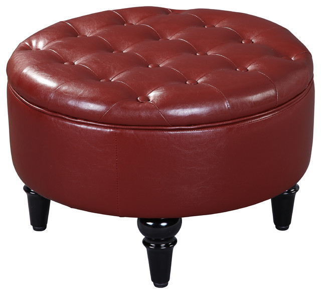 Cristo 24" Round Upholstered Storage Ottoman With Reversible Top ...