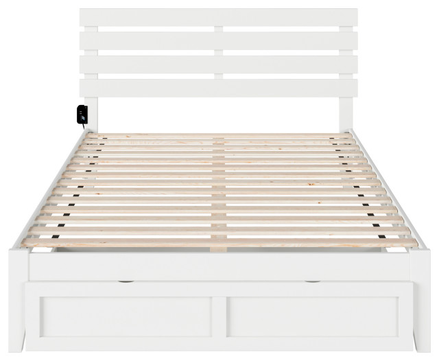 Oxford Queen Bed With Foot Drawer and USB Turbo Charger, White