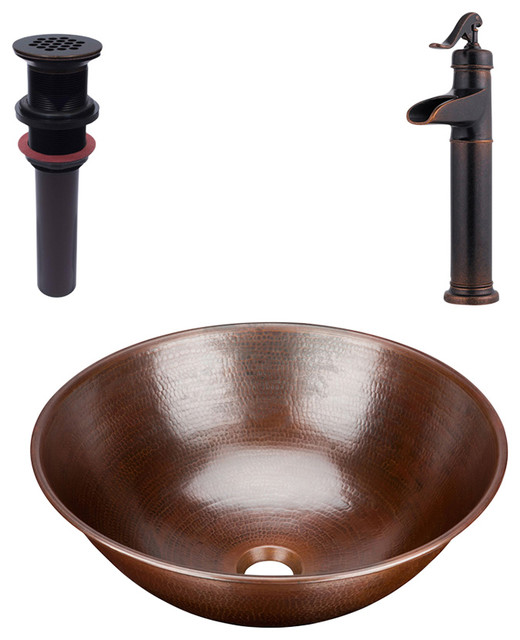Hubble Vessel Copper Sink Kit With Pfister Bronze Faucet Drain Traditional Bathroom Sinks By Sinkology Houzz