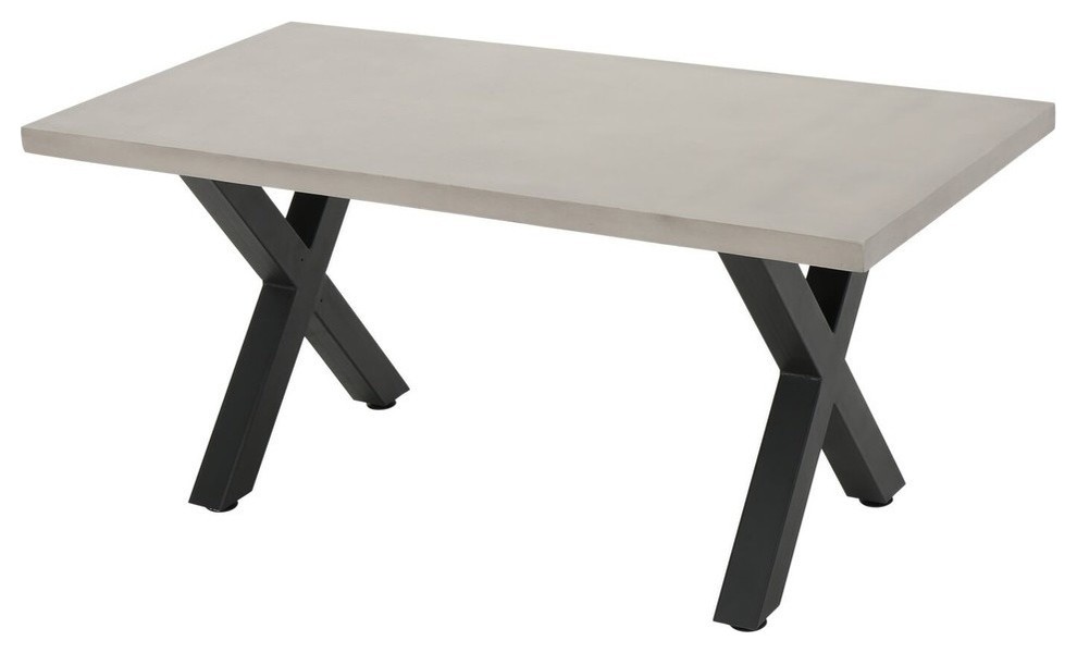 Gdf Studio Galatian Outdoor White Concrete Dining Table With Black