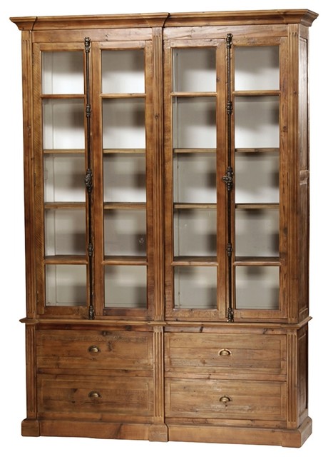95 T Cabinet Book Case Reclaimed Hand Crafted Wood Glass Doors