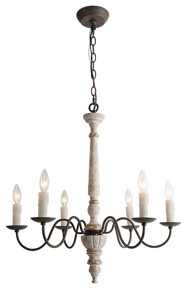 LNC 6-Light Shabby-Chic French Country Retro-white Wooden Chandeliers ...