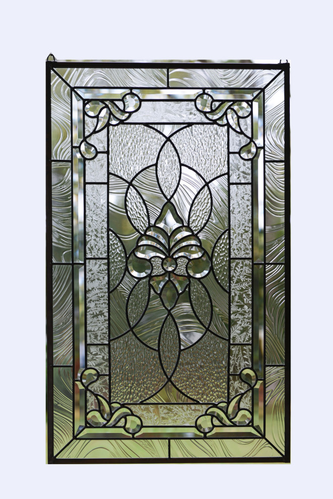 Handcrafted stained glass Clear Beveled window panel 20" x 20" 