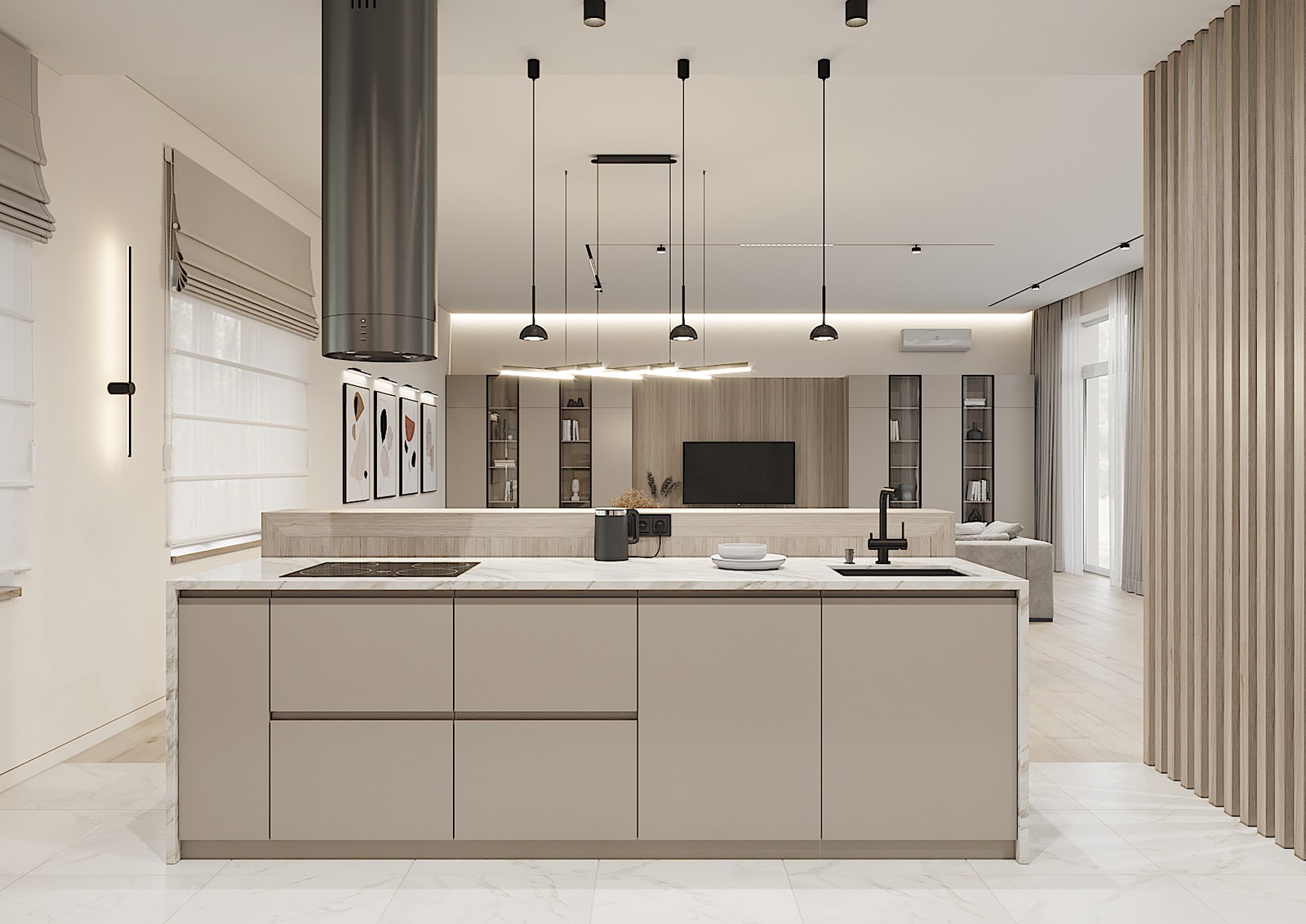 Кухня-гостиная 80м2 в частном доме