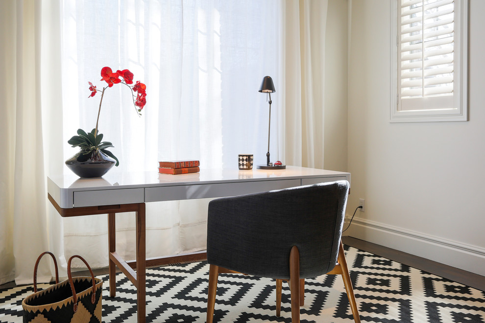 Home office - scandinavian freestanding desk home office idea in Calgary