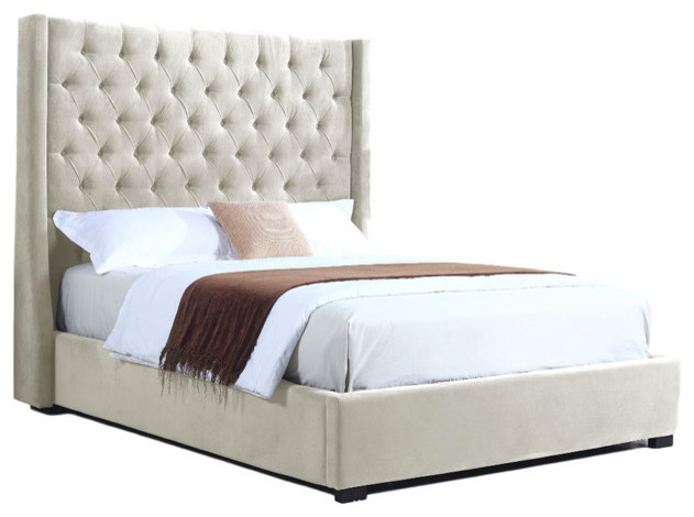 High Profile Natural Upholstered Bed Velvet 