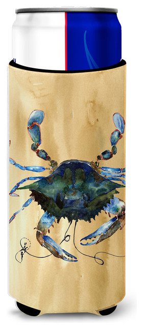 Blue Male Crab Sandy Beach Ultra Beverage Insulator Hugger