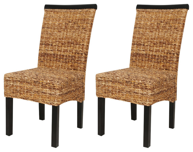 vidaXL 4x Dining Chair w/ Backrest Solid Mango Wood Rattan Abaca Wicker Seats - Tropical ...