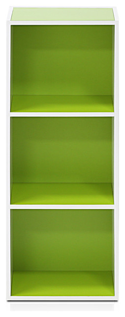 3-Tier Open Shelf Bookcase, White/Green