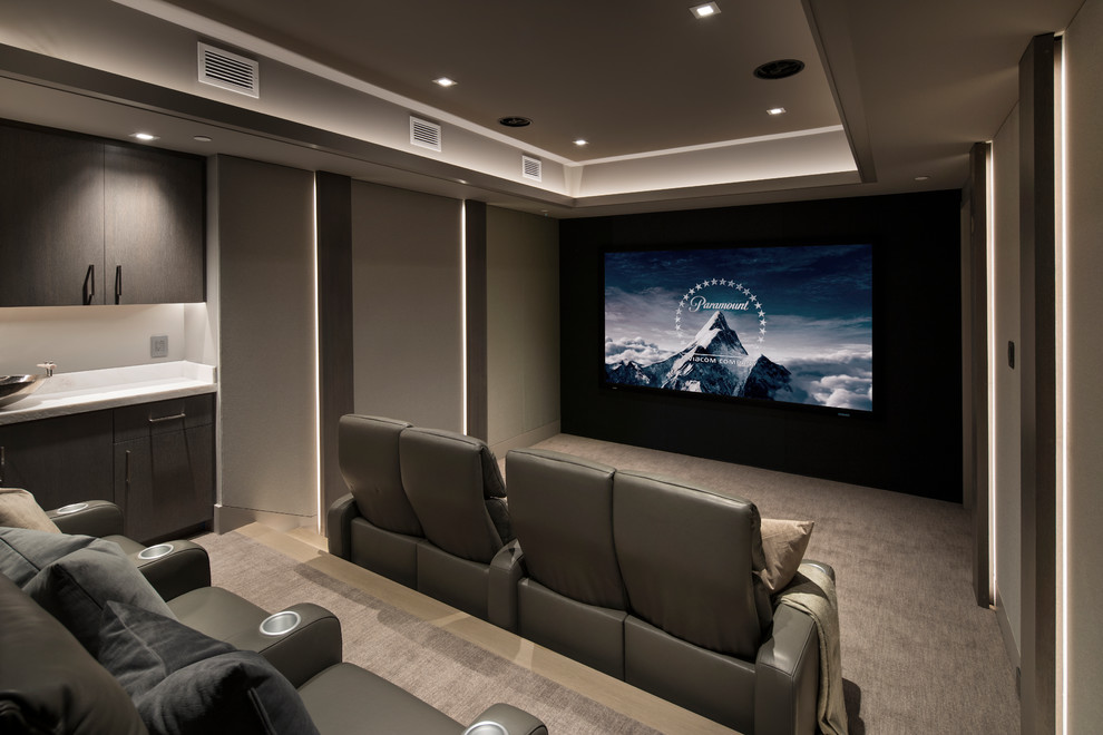 This is an example of a transitional home theatre in San Francisco.
