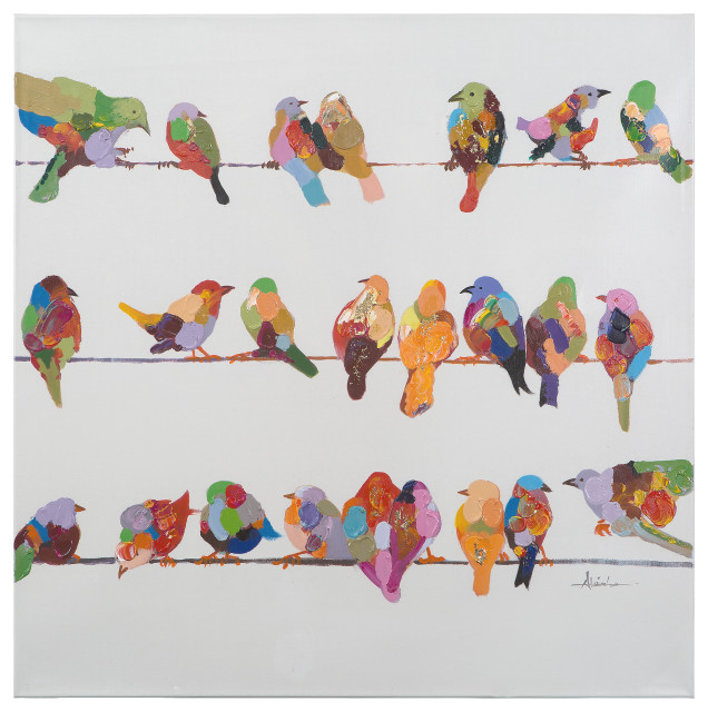 Birds On A Wire Ii Art Painted On Canvas