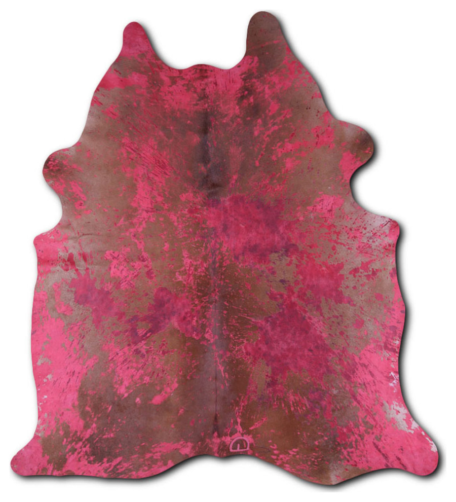 ACID WASHED HAIR ON Cowhide Rug DE DISTRESSED RED, 5'x7' to 6'x8