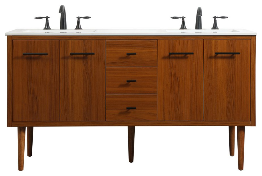 22" Midcentury Modern TeakLight Bathroom Vanity Midcentury