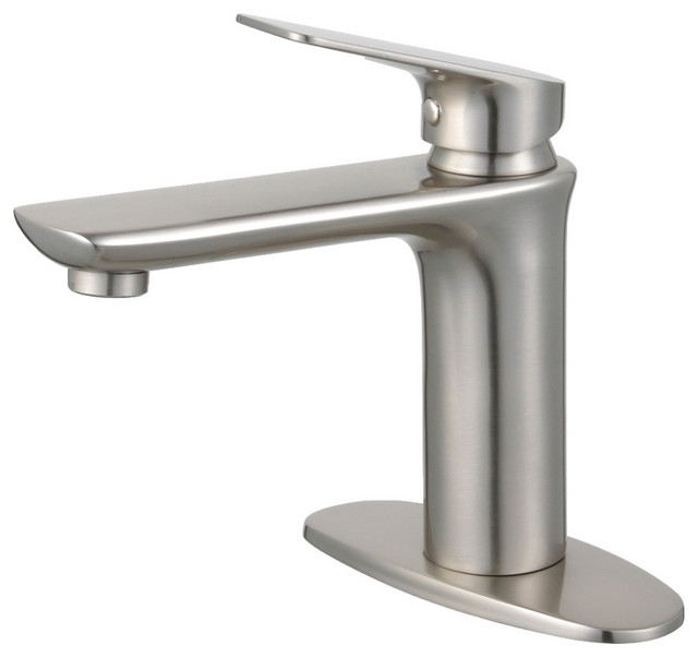 Frankfurt SingleHandle Bathroom Faucet,Deck Plate & Drain, Brushed