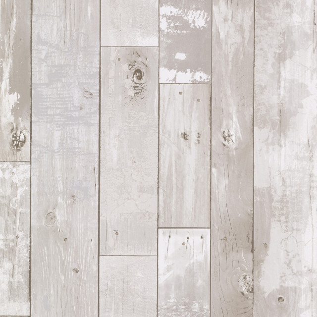 Harbored Light Grey Distressed Wood Panel Wallpaper, Bolt