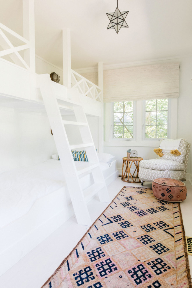 Leo Cottage - Bedroom beach style white floor kids' bedroom photo in Denver with white walls