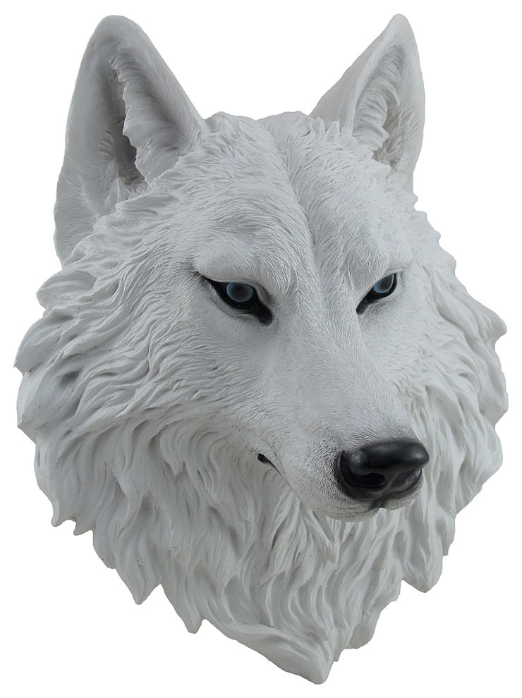 White Arctic Wolf Head Wall Mount Sculpture - Rustic - Wall Sculptures
