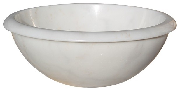 Rim Top Natural Stone Vessel Sink, White Marble