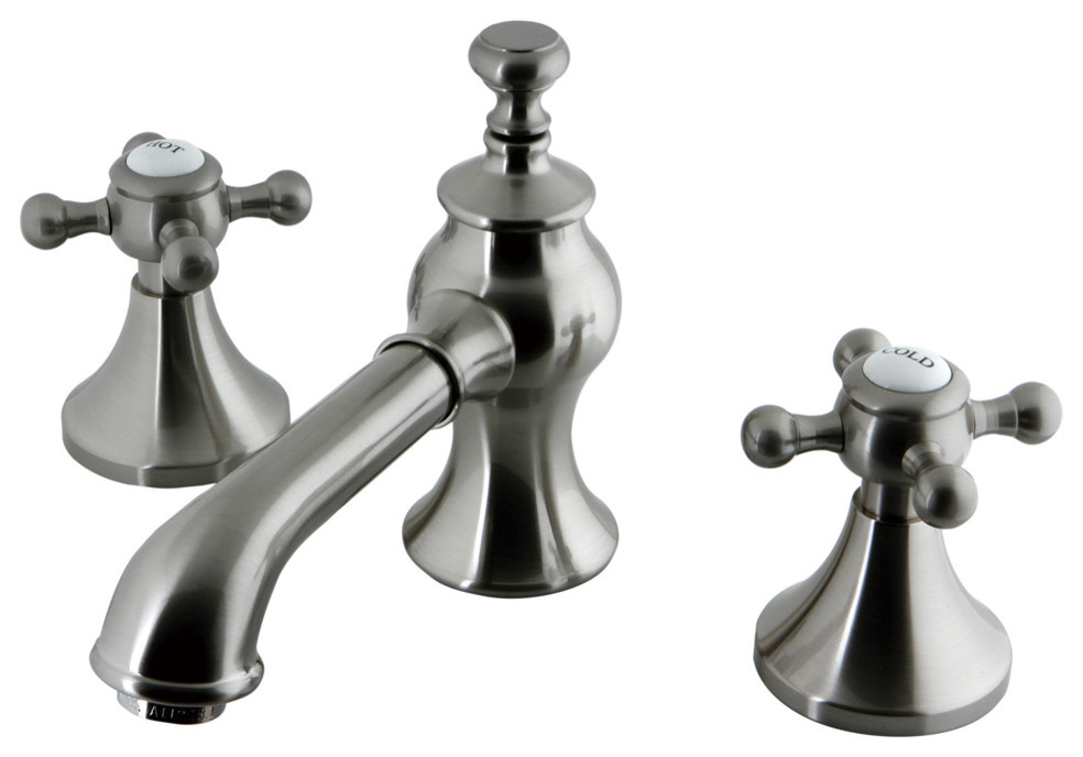 Widespread Lavatory Faucet,Brass English Country Popup Drain,Satin