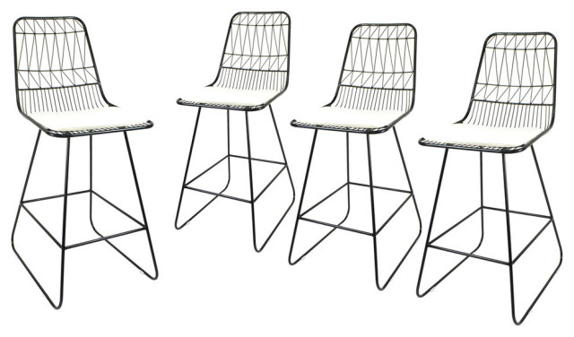 Ella Outdoor Wire Counter Stools with Cushions, Set of 4 - Transitional ...