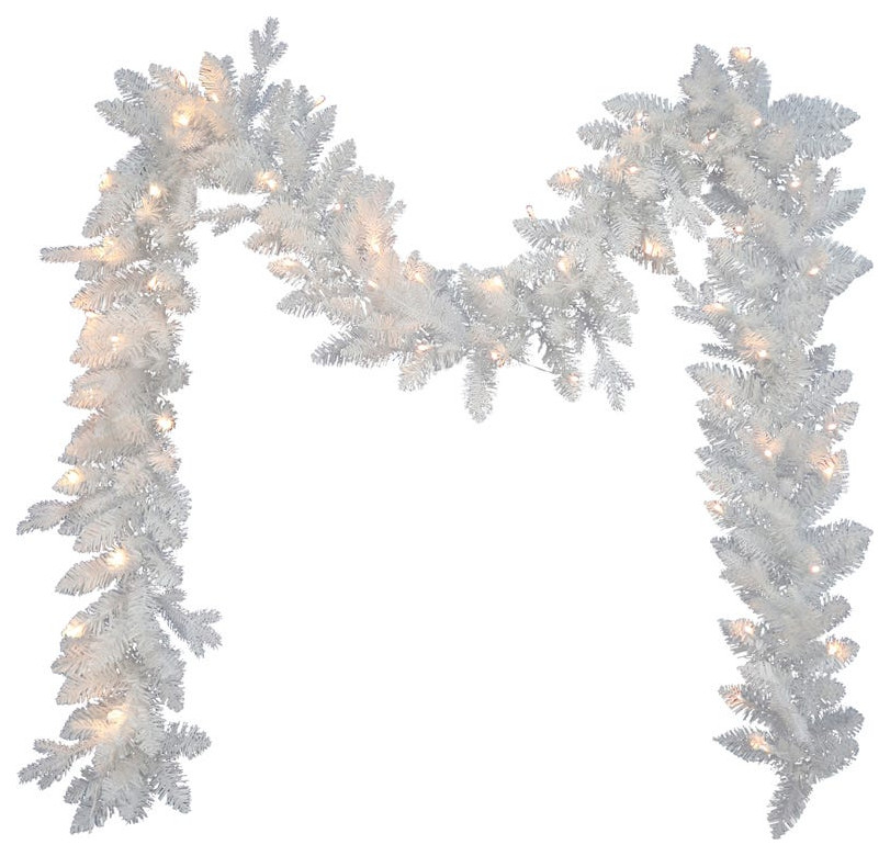 Kurt Adler 9' Pre-lit Warm White Led Jackson White Pine Garland, 9 