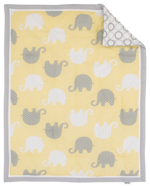 yellow and grey elephant crib bedding