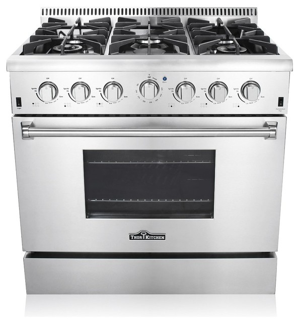 Thor Kitchen HRG3618U 36" Gas Range, Range Hood and Dishwasher Combo