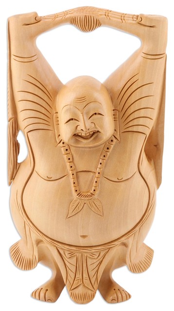 Laughing Buddha Wood Statuette