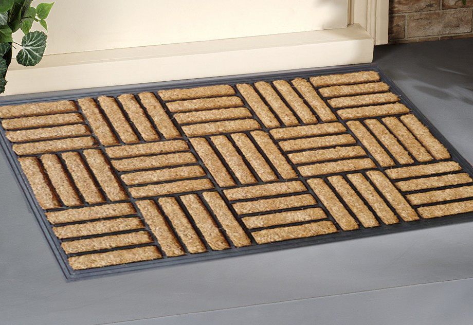 Rubber Molded Coir Brush Doormat, Natural And Black, 18"x30