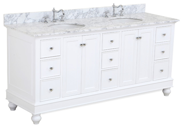 Bella 72 Double Bath Vanity Traditional Bathroom Vanities And Bella 72 Double Bath Vanity Base White Top Carrara Marble