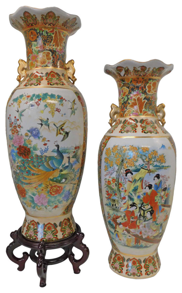 Japanese Satsuma Fluted Vase With Handles