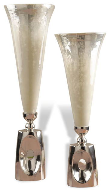 Wooster Hollywood Regency Style Mercury Glass Silver Vases