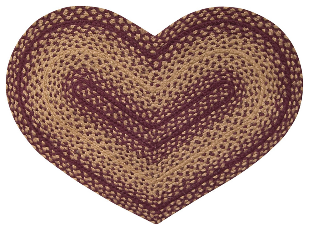 Braided Heart Rug, Burgundy/Tan Contemporary Area Rugs by KP