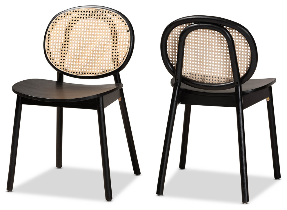Halen Brown Woven Rattan and Black Wood Finished 2Piece Cane Dining