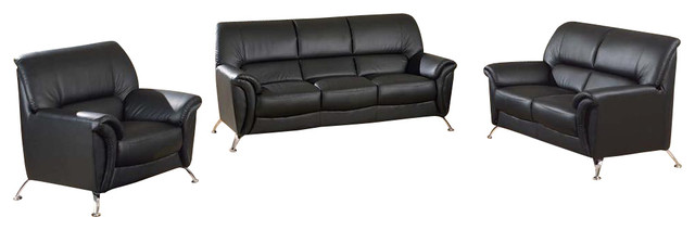 3 Pc Leather Match Living Room Set in Black