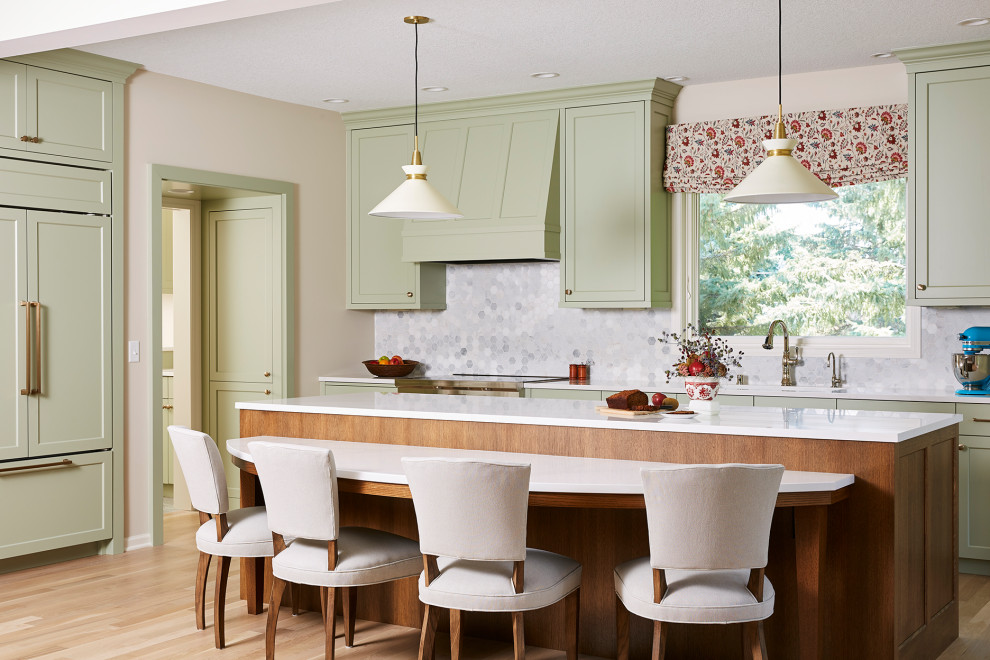 A Soft Green, Open Concept in Plymouthb - Transitional - Kitchen ...