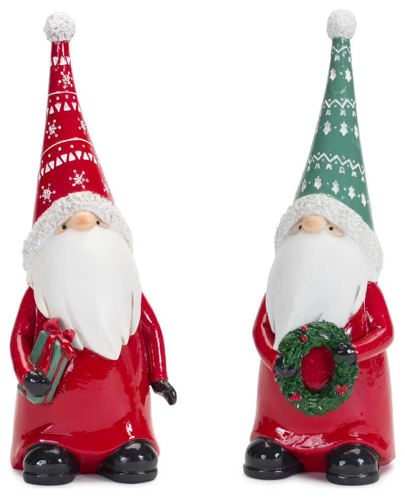 Gnome With Wreath & Package, 2Piece Set Traditional Holiday