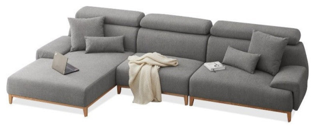 Fabric Sofa, Ramp Gray 4-Person Corner Sofa With Chaise Longue Right 139x72.8x33.9